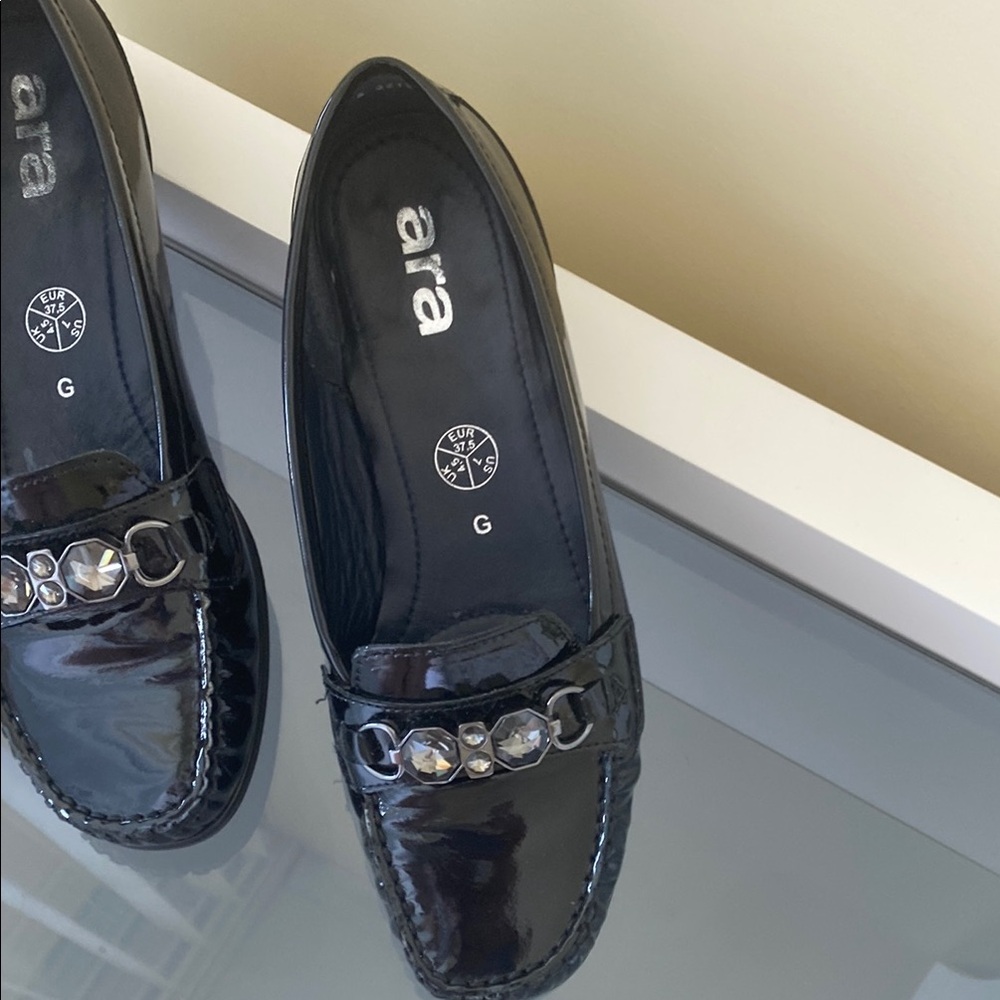 Ara Black Patent Leather Loafers with Silver Embellishments - Picture 2 of 6